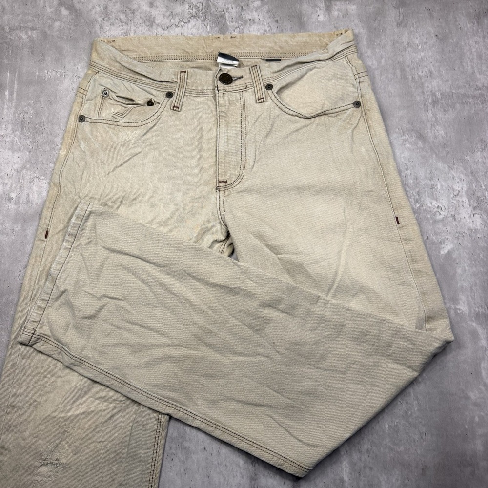 A|X Armani Exchange Straight Leg Mens 31 Reg Denim Jeans Cream Khaki Made In USA